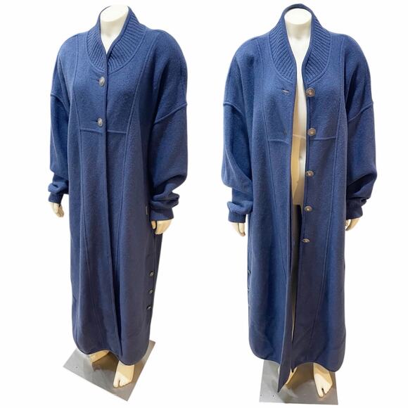 Geiger Long Blue Boiled Wool Floor Length Duster Coat Cozy Boho Sz 46 - Picture 1 of 15